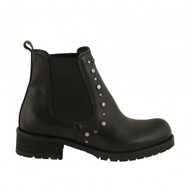 Bottines pour femmes avec élastiques et goujons en cuir noir talon 3 - Pointures disponibles:  32, 33, 34, 45