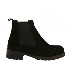 Bottines pour femmes avec élastiques en daim noir talon 3 - Pointures disponibles:  32, 33, 34, 43, 45