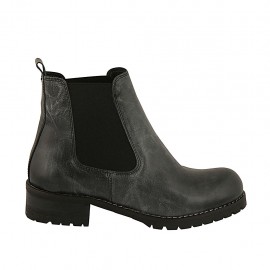 Stivaletto da donna con elastici in pelle nera marmorizzata tacco 3 - Misure disponibili: 32, 33, 34, 43, 44, 45