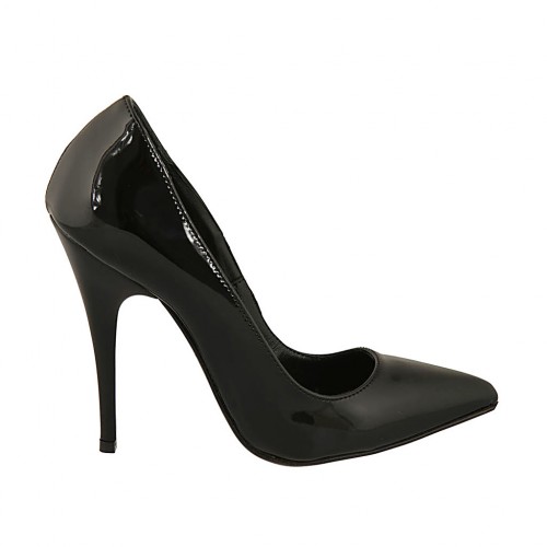 Decolté da donna a punta in vernice nera tacco 11 - Misure disponibili: 33, 42, 44, 46