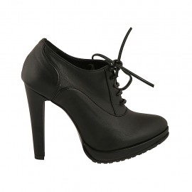 Zapato para mujer en piel negra con cordones y plataforma tacon 11 - Tallas disponibles:  31, 32, 34, 42