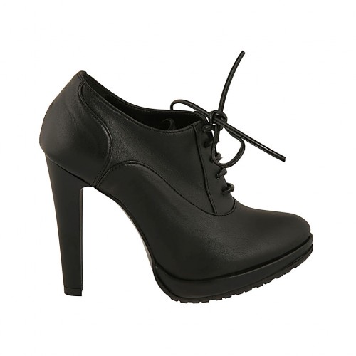Zapato para mujer en piel negra con cordones y plataforma tacon 11 - Tallas disponibles:  31, 32, 34, 42