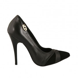 Escarpin pour femmes avec accessoire en daim et cuir noir talon 11 - Pointures disponibles:  42, 44, 46