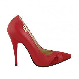 Decolté da donna con accessorio in pelle e camoscio rosso tacco 11 - Misure disponibili: 31, 42