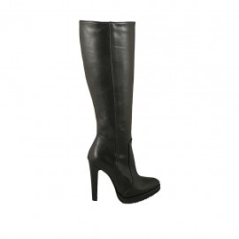 Woman's boot in black leather with zipper and platform heel 11 - Available sizes:  32
