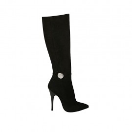 Stivale da donna in camoscio nero con accessorio e tacco 11 - Misure disponibili: 32, 33, 42