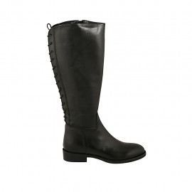 Woman's boot with zipper and back laces in black leather heel 3 - Available sizes:  32