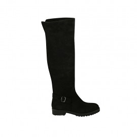 Woman's high boot with buckle and zipper in black suede heel 3 - Available sizes:  33