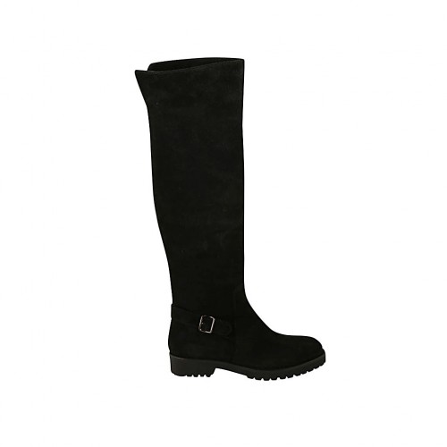 Stivale alto da donna con fibbia e cerniera in camoscio nero tacco 3 - Misure disponibili: 33, 34
