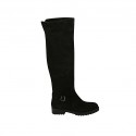 Botas altas para mujer con hebilla y cremallera en gamuza negra tacon 3