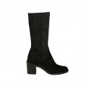 Woman's calf-high boot in black suede and elastic material heel 6