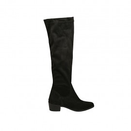 Woman's knee-high pointy boot in black suede and elastic material heel 4 - Available sizes:  34