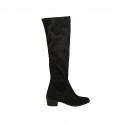 Woman's knee-high pointy boot in black suede and elastic material heel 4