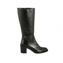 Stivale alto al polpaccio da donna in pelle nera con cerniera tacco 6 - Misure disponibili: 42