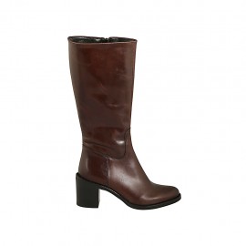 Stivale alto al polpaccio da donna in pelle marrone con cerniera tacco 6 - Misure disponibili: 42, 43