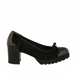 Decolté da donna con fiocco in vernice e camoscio nero tacco 5 - Misure disponibili: 43