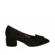 Zapato de salon a punta para mujer en gamuza negra con hebilla tacon cuadrado 5 - Tallas disponibles:  32, 33, 34