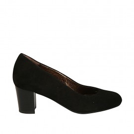 Zapato de salon para mujer en gamuza negra tacon cuadrado 5 - Tallas disponibles:  34
