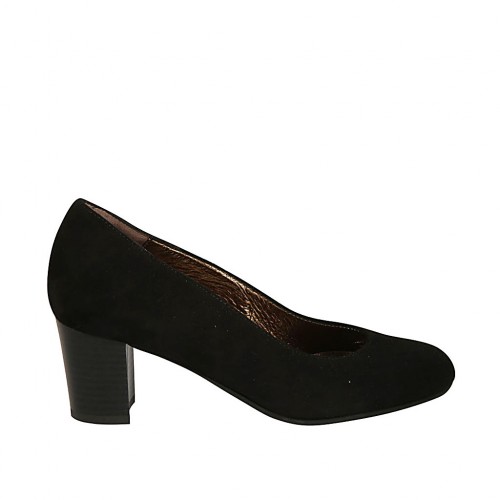 Zapato de salon para mujer en gamuza negra tacon cuadrado 5 - Tallas disponibles:  34