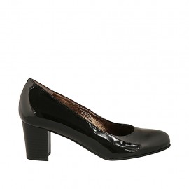 Zapato de salon para mujer en charol negro tacon cuadrado 5 - Tallas disponibles:  32, 34