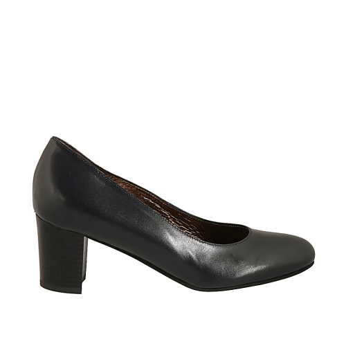 Zapato de salon en piel de color azul para mujer tacon 5 - Tallas disponibles:  32, 34