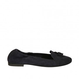 Woman's loafer with elastic band and tassels in blue suede heel 1 - Available sizes:  43
