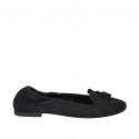 Woman's loafer with elastic band and tassels in blue suede heel 1