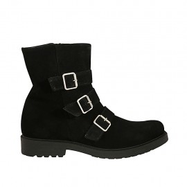 Stivaletto da donna con cerniera e fibbie in camoscio nero tacco 3 - Misure disponibili: 43, 44