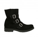 Woman's ankle boot with zipper and buckles in black suede heel 3