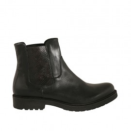 Botines para mujer en piel negra con elasticos imprimidos tacon 3 - Tallas disponibles:  42, 43