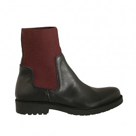 Botines para mujer con elastico granate en piel negra tacon 3 - Tallas disponibles:  42, 43, 44, 45