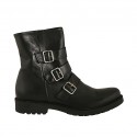 Bottines pour femmes avec fermeture éclair et trois boucles en cuir noir talon 3