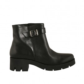 Stivaletto da donna con fibbia e cerniera in pelle nera tacco 5 - Misure disponibili: 43
