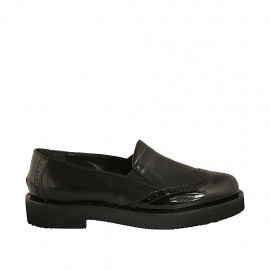 Mocasino para mujer con elasticos en piel y charol negro tacon 3 - Tallas disponibles:  33, 34
