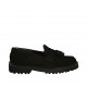 Mocassino da donna con nappine in camoscio nero tacco 3 - Misure disponibili: 33, 34, 42