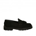 Mocassin pour femmes avec glands en daim noir talon 3