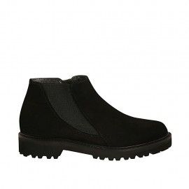 Stivaletto da donna con cerniera e elastico in camoscio nero tacco 3 - Misure disponibili: 33, 34, 44