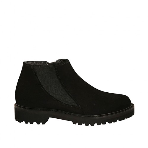 Bottines pour femmes avec fermeture éclair et elastique en daim noir talon 3 - Pointures disponibles:  33, 44