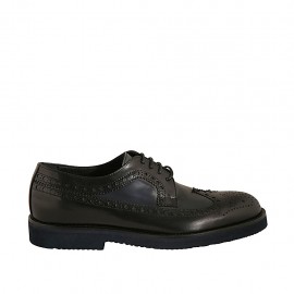 Eleganter Herrenderbyschuh aus schwarzem und blauem Leder mit Schnüren und Broguemuster - Verfügbare Größen:  36, 46, 47, 48