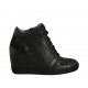 Chaussure à lacets pour femmes avec fermeture éclair en cuir et daim noir talon compensé 6 - Pointures disponibles:  42