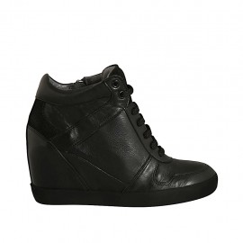 Scarpa stringata da donna con cerniera in pelle e camoscio nero zeppa 6 - Misure disponibili: 34, 42, 43, 44