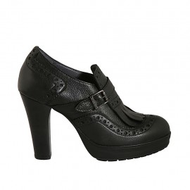 Zapato para mujer en piel negra con flecos, hebilla y plataforma tacon 9 - Tallas disponibles:  33, 34, 43, 44