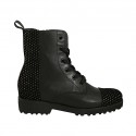 Woman's laced ankle boot with zipper and studs in black suede and leather heel 3