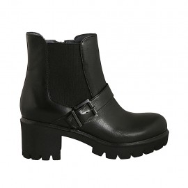 Stivaletto da donna con elastico, cerniera e fibbia in pelle nera tacco 5 - Misure disponibili: 32, 34, 43