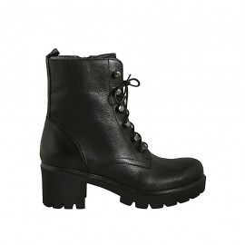 Botin para mujer con cordones y cremallera en piel negra tacon 5 - Tallas disponibles:  42