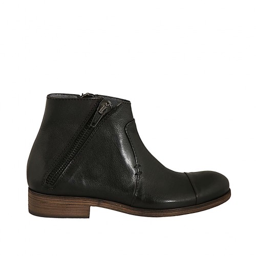Botin con doble cremallera para hombres en piel negra - Tallas disponibles:  47, 48