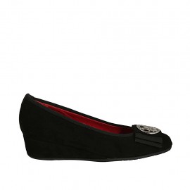 Zapato de salon con accesorio para mujer en gamuza negra cuña 3 - Tallas disponibles:  33