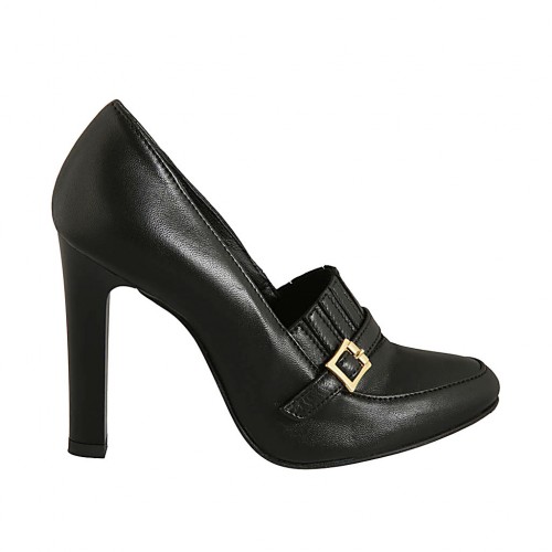 Woman's highfronted shoe with buckle in black leather heel 10 - Available sizes:  31, 32, 42, 43