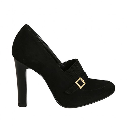 Woman's highfronted shoe with buckle in black suede heel 10 - Available sizes:  31, 32, 42