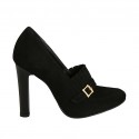 Woman's highfronted shoe with buckle in black suede heel 10